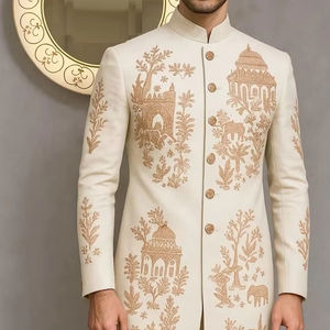 2025 @ Bordado elegante en el vestido Sherwani y pantalón personalizado para hombres con cuentas de cristal adornadas, Dabka, trabajo de piedra - Product Image 1