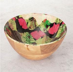 Plateau de table bol rond en bois autocollant naturel et émail bol de service fruits artisanat bol décoratif - Product Image 2