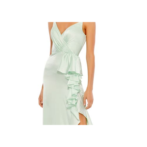 Abito da sera lungo a tromba in raso pistacchio Mac Duggal IEENA con balze e vita naturale, taglia 4 - Product Image 5