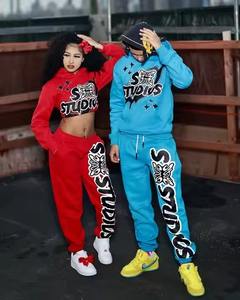 Chándales de gran tamaño con estampado de algodón personalizado, chándal Unisex, conjuntos de pantalones de jogging apilados, conjunto de pantalones de chándal y sudaderas con capucha - Product Image 5