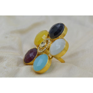 Joyería chapada en oro de 18K, anillos de flores de piedra de latón chapados en oro, joyería básica para mujer, anillos de joyería de moda - Product Image 2