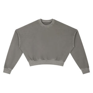 T-shirt femme personnalisé en coton 380 g/m² 100 % coton, coupe oversize, effet délavé vintage, en tissu éponge, avec imprimé, style crop top, manches longues - Product Image 1