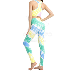 Women Tie Dye Yoga <b>Set</b> High Waist Leggings Crop Top 2 Piece Spandex/Nylon Breathable Full Length Non-Convertible Straps Front - Product Image 5