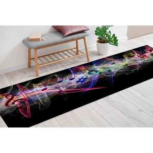 Alfombra con Estampado de Notas Musicales - Alfombra Negra para Sala de Música, con Pelo Suave - Product Image 3