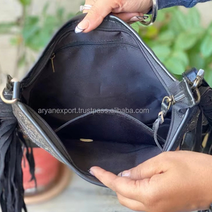 High Quality Western Hand Tooled Cowhide Fringe Crossbody Bag Hot Selling Genuine Carving Leather Shoulder <b>Purses</b> for Women Use - Product Image 6