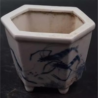 Pot Bunga Porselen Biru Putih Buatan Tangan Motif Udang Berlapis Epoksi Ringan Ramah Lingkungan Untuk Dalam/Luar Ruangan Rumah Taman