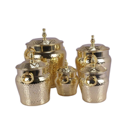 Ensemble de pots arabes de luxe en acier inoxydable martelé avec couvercles dorés – Contenants décoratifs pour cuisine (Carton)