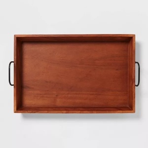 Plateau de rangement et de service unique avec poignées robustes en métal noir, finition lisse, pour cuisine, salle à manger, table basse, décoration intérieure - Product Image 2