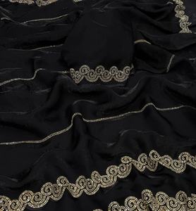 Sari en soie douce pour femmes avec tissu à double teinte, travail original Zarkhan, bordure en pointillés, adulte - Product Image 3