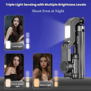 Palo de selfie ajustable Pro 360 con luz LED de relleno, control remoto inalámbrico, soporte estabilizador para teléfonos celulares, aluminio, 1800 mm - Product Image 6