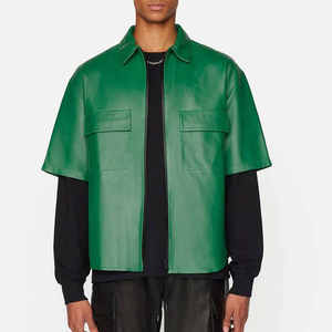 2024 nuevo diseño Hombres estilo clásico camisa de cuero genuino Oem cuello personalizado manga corta diferentes colores camisa de cuero para hombres - Product Image 1