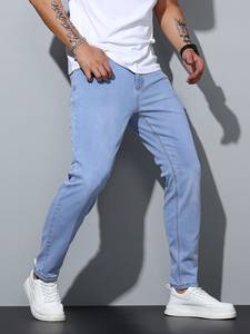 Jean en denim bleu glace moderne et tendance pour homme, coupe droite, lavable, écologique, tailles 28 à 40, coupe ajustée - Product Image 5