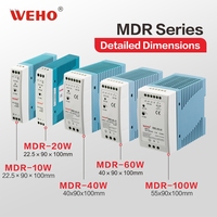 Fuente de Alimentación Conmutada Industrial MDR de 10W 20W 40W 60W 100W 5V 12V 24V 36V 48V, Serie MDR, CA a CC, Ultrafina, para Riel DIN