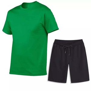 2025 personnaliser Logo hommes ensemble 100% coton Polyester hommes vêtements Gym Fitness haute qualité deux pièces homme été ensembles - Product Image 5