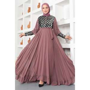 Vestido de Noche de Gasa con Volantes, Largo hasta el Suelo, Corte A, Cintura Imperio, Sencillo, para Fiesta, Talla XL, Liso Teñido, Floral - Product Image 1