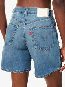 Shorts de Mezclilla Casuales de Cintura Alta para Hombre y Mujer, Transpirables, con Botones, Lavado Azul Claro, Algodón y Lino, Sin Elasticidad, Personalizables - Product Image 4