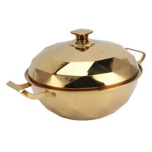 Hot Selling Modern Gold Finishing High Quality Handmade Casserole Steel Food Warmer <b>With</b> <b>Lid</b> for Kitchens & Restaurants - Product Image 2