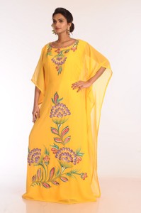 Yellow Embroidered Georgette Islamic <b>Kaftans</b> With Zari Work - Product Image 2