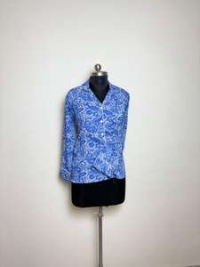 Chemise en coton imprimé cachemire bleu pour femme Chemise boutonnée décontractée Paisley bleu et blanc - Product Image 5