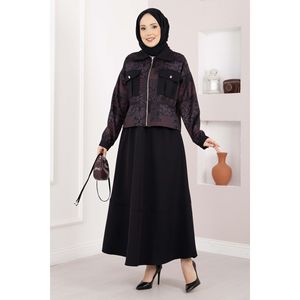 Conjunto de Chaqueta Corta y Falda Corta con Estampado Étnico para Mujer, Traje de Dos Piezas Casual en Crepé Borgoña con Top Corto - Product Image 5