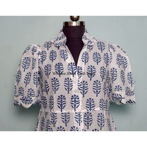 Robe midi décontractée vintage pour femme 100 % coton à manches courtes, imprimé floral, col en V, fermeture à cordon, coupe trapèze, doublure en coton tissé - Product Image 2