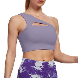 บราสำหรับผู้หญิงยกทรงระบายอากาศได้ดีซับเหงื่อไร้รอยต่อเปิดไหล่ข้างเดียวสปอร์ตบราแฟชั่นทำจากผ้าฝ้ายโพลีเอสเตอร์ - Product Image 2