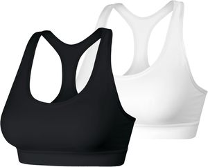 บราออกกำลังกาย racerback ไร้สายสำหรับผู้หญิงใส่ได้ดูดซับความชื้นผ้าฝ้าย - Product Image 1