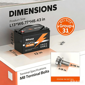 Bifronia แบตเตอรี่ LiFePO4 100Ah กลุ่ม31ให้ความร้อนด้วยตนเองสำหรับรถ RV ทางทะเล - Product Image 6