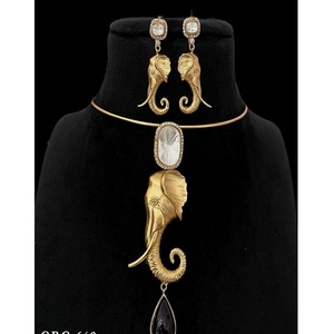 Alluring Classic Brass Gold Plated Moissanite Royal <b>Elephant</b> Choker Necklace Set <b>Earrings</b> Women Designer Jewelry Engagement - Product Image 2