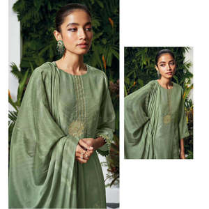 Của phụ nữ Màu xanh lá cây kurta thiết lập với palazoo & dupatta <span class=keywords><strong>zig</strong></span>-<span class=keywords><strong>zag</strong></span> vị trí lá in thêu phong cách độc đáo kurta thiết lập - Product Image 1