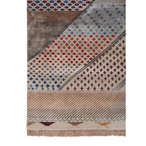 Tapis Manchaha en laine et soie de bambou noués à la main, 10 mm, rectangulaires, motif abstrait patchwork, technique artisanale pour la maison et les couloirs - Les-2832 - Product Image 4