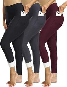 Leggings de yoga doublés en polaire taille haute personnalisés pantalons actifs épais et chauds avec poches latérales, vente en gros - Product Image 3