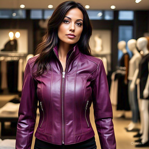 <b>Women</b> Genuine Soft Cow Hide Leather <b>Short</b> Zipper Closure Leather <b>Jacket</b> multi Small | down Collar Long <b>Sleeve</b> <b>Short</b> Sheepskin - Product Image 3