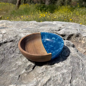 Vintage Acacia Wood <b>Salad</b> <b>Bowl</b> Wooden Carved Serving <b>Bowl</b> <b>Large</b> Resin Epoxy and Wood <b>Bowl</b> - Product Image 1