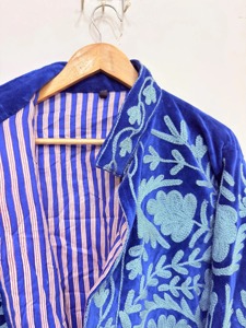 Chaqueta de terciopelo estilo chino con bordado floral, cuello mandarín, manga larga, ropa exterior informal para adultos, ropa de invierno - Product Image 4