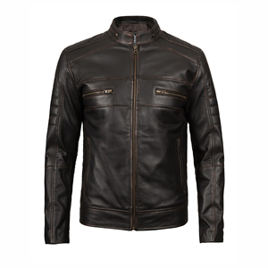 Outdoor Wholesale New Style <b>Distressed</b> Genuine Lambskin <b>Top</b> Quality Material Wholesale Price Causal Leather Jacket For Men - Product Image 3