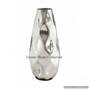 Jarrón de flores de Metal resistente de diseño de tendencia de lujo indio Color plateado Tamaño grande Diseño martillado Piso Florero creativo decorativo - Product Image 1