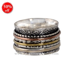 925 Sterling <b>Silver</b> Wide 3-Tone Heart <b>Spinner</b> <b>Ring</b> Handmade Statement Jewelry for Wedding Meditation <b>Spinner</b> <b>Ring</b> Wholesale - Product Image 1