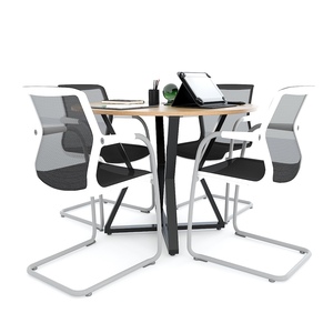Mesa de Conferencia Redonda Contemporánea BH68004 de Madera Contrachapada Recubierta de Melamina con Patas de Hierro para Oficina u Hotel - Product Image 4