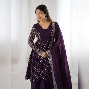 Wholesale manufacturer of crunchy silk sequence work <b>kurti</b> with sharara plazzo sets in bulk sizes for global exports - Product Image 5