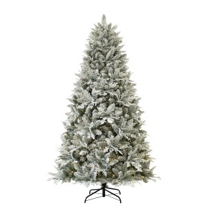 Nouveauté 2026 Arbre de Noël artificiel luxueux pré-éclairé à <span class=keywords><strong>LED</strong></span> de 7 pieds unique en fougère floquée pré-installée pour la décoration festive - Product Image 1