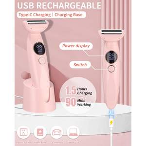 Rasoir Électrique Rechargeable USB 5-en-1 pour Femme Rose, Tondeuse Bikini Intime, Rasoir Rotatif Humide/Sec, Lames Remplaçables Lavables - Product Image 1