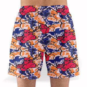 Short de bain d'été pour homme, coupe courte, motif tissé à sublimation, technique uni vintage, deux poches profondes à l'ourlet latéral, polyester basique - Product Image 2