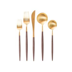 Ensemble de couverts de luxe en acier inoxydable style Goa, manche doré brun, design moderne, pour la maison et les restaurants, prix bas - Product Image 1