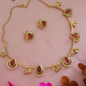 Trendy Best Quality Gold Plated Stones Look <b>Necklace</b> <b>Set</b> With <b>Earrings</b> Wedding Wear Collection For Women - Product Image 1