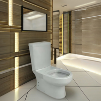 WC à poser au sol en céramique moderne turque à double chasse, allongé, deux pièces, réservoir gris, chasse d'eau par siphon, garantie 5 ans