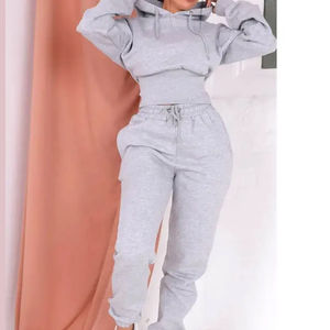 Logo personnalisé deux pièces Jogger pantalons de survêtement ensemble pull automne hiver Streetwear pantalons de survêtement vierges sweats à capuche pour les femmes ODM approvisionnement - Product Image 3