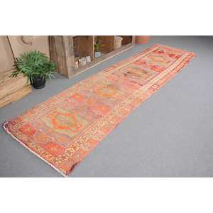 พรมตุรกีโบราณโบฮีเมียนสีส้ม-ขนาดกว้างขวาง2,9x11,2ฟุตคลาสสิกพื้นที่ขนาดใหญ่รูปสี่เหลี่ยมผืนผ้าการออกแบบการเย็บปะติดปะต่อกันวัสดุขนสัตว์ยาง4เมตร - Product Image 1