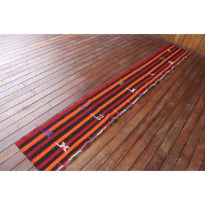 1.4x10.3 ft Rug, Vintage Turkish <b>Runner</b> Rug, <b>Red</b> Kilim Wool Rug - Product Image 2