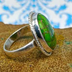Top Vente 925 Sterling Silver Fine Rings Femmes À La Main Belle Vert Cuivre Turquoise Cabochon GIA Certifié Mariages - Product Image 3